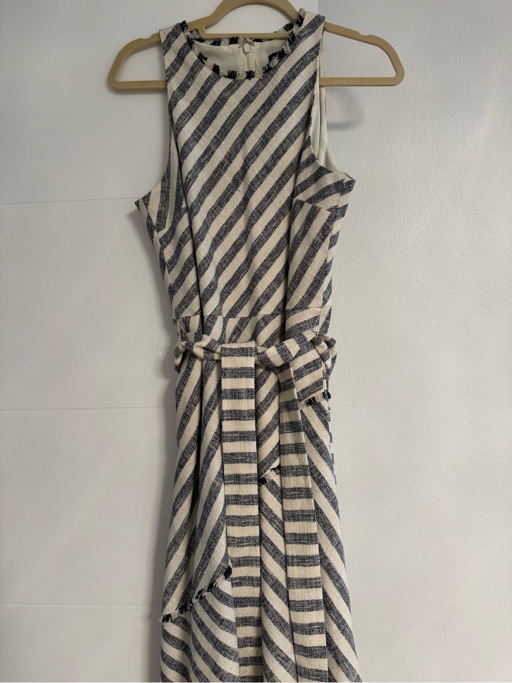 Banana Republic Cream and Navy Striped Asymmetrical Midi Dress